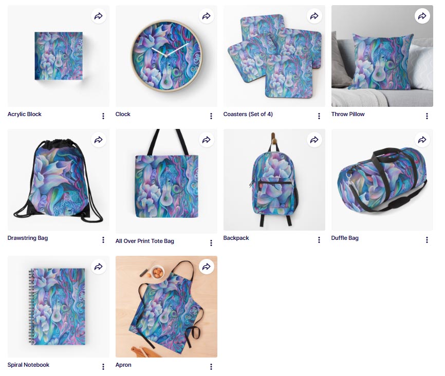 Mother Nature design on clock, bags, notebooks